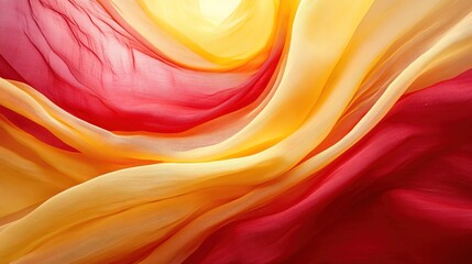 Wall Mural - Vibrant red and yellow fabric waves flowing naturally in sunlight