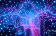 Vibrant Cyberpunk Cityscape at Night with Bioluminescent Lights