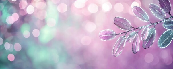 Sticker - Lavender leaves abstract background concept. A serene close-up of a leaf with raindrops, set against a dreamy bokeh background.