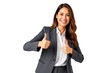 © The Stock Guy - Happy businesswoman showing thumbs up, smiling nicely, isolated on transparent background