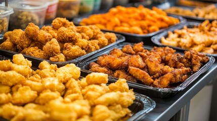 Wall Mural - Colorful Display of Fried Food in Macro Photography