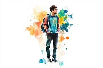 Wall Mural - A young man standing with his hands in his pockets, relaxed and casual