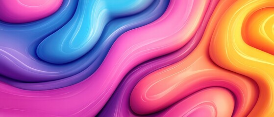 Wall Mural - Vibrant abstract waves in pink, blue, and orange hues on a smooth background.