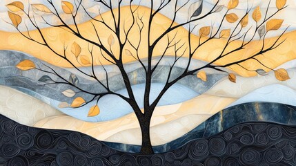 Wall Mural - Maple tree abstract background concept. Artistic representation of a tree with leaves against a colorful abstract background.