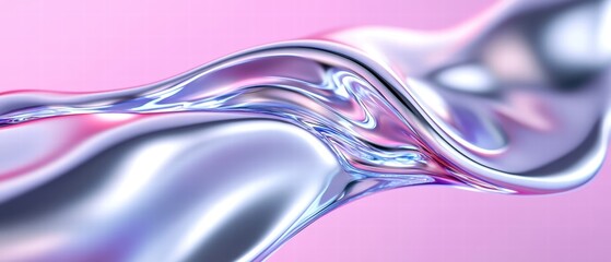 Wall Mural - Fluid metallic wave with soft reflections on a pink background.