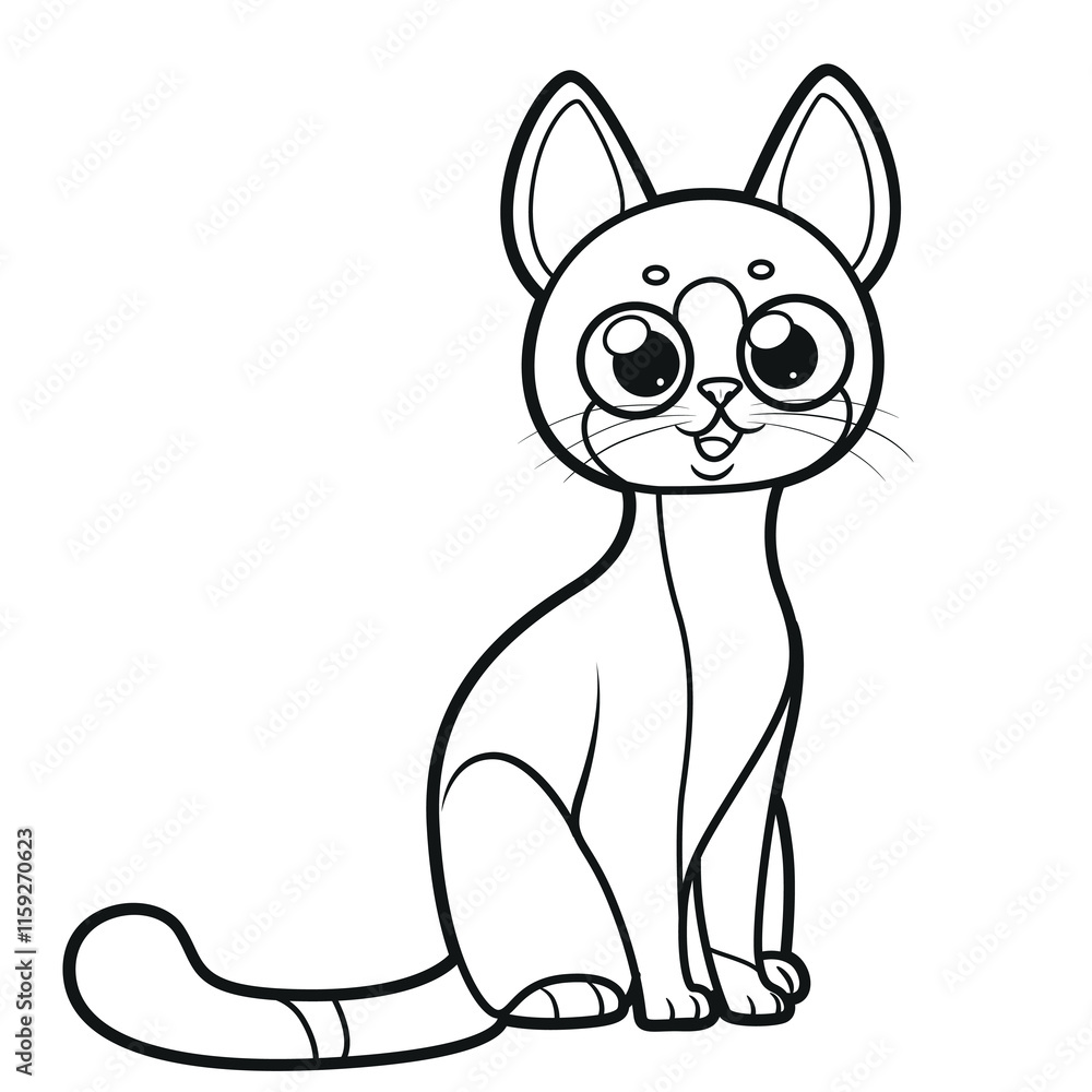 Cute cartoon kitten line drawing outlined for coloring page on white ...
