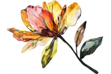 Sticker - A beautiful flower painted with watercolors on a clean white background, suitable for use in design projects or as a decorative element