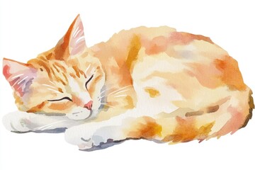 Wall Mural - A watercolor painting of a cat snoozing