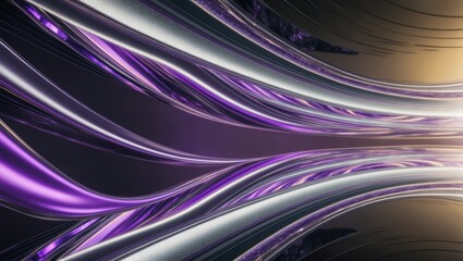 Futuristic abstract design features glossy purple curves and smooth metallic surfaces, creating a dynamic and vibrant atmosphere