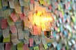 © Fotograf - Light bulb with post-it notes on a wall, creative and unique decoration idea