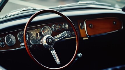 Wall Mural - a close-up shot of a car's steering wheel, perfect for automotive-related content
