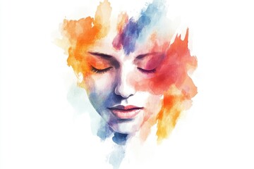 Wall Mural - Portrait of a woman with her eyes closed, focus on facial features and expression