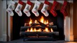© sitifatimah - Cozy fireplace with Christmas stockings hanging, warm flames flickering, creating festive and inviting atmosphere for holiday celebrations