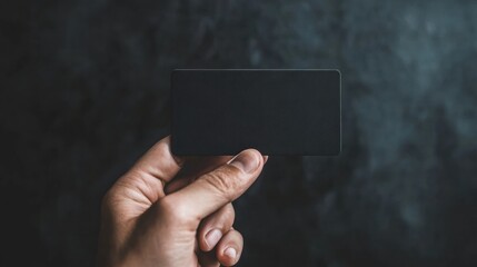 Poster - Sleek black gift card held in hand against a dark backdrop with space for custom text or design elements. Generative AI