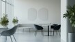 © ArpPSIqee - Elegant minimalist office break room with minimal decor. Featuring a clean, open design with contemporary lines
