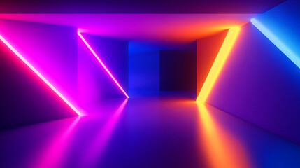 Wall Mural - abstract geometric background. futuristic neon wallpaper. 3d render of a futuristic corridor with gl