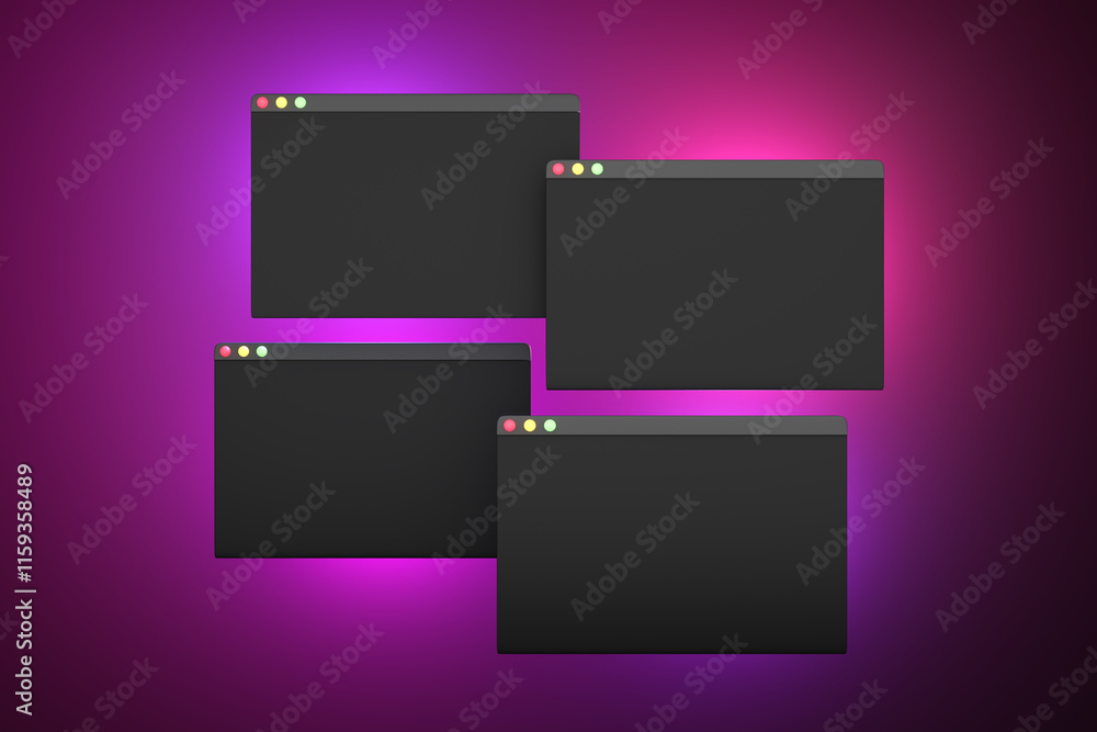 Computer Pop Up Frame Computer popup windows on purple background. Illustration as the copy ...