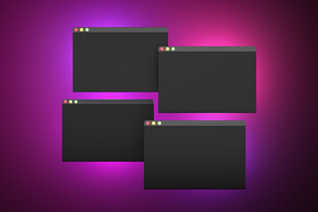 computer popup windows on purple background. illustration as the copy space for computer and technol