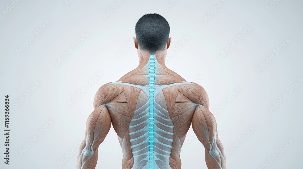 Human Anatomy Model Showing Detailed Musculature and Spinal Structure ...