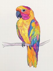 Poster - Vibrant parrot illustrated in brilliant colors perched on a branch with plenty of copy space for text and design elements. Generative AI