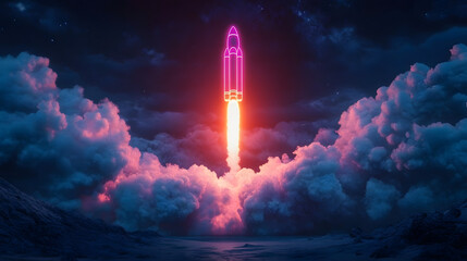 Wall Mural - Neon Rocket Launch.