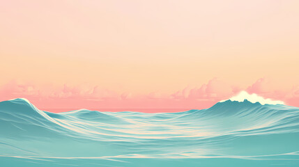 Wall Mural - A serene view of gentle ocean waves under a soft, hazy sky, creating a calm and peaceful atmosphere. Seabreeze. Illustration