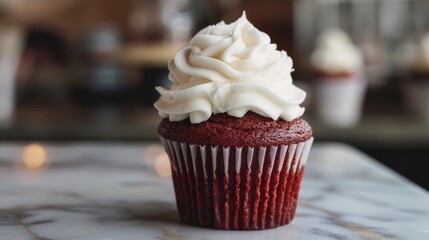 Wall Mural - Cupcake on white plate, icing on top