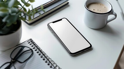 a modern smartphone with white blank mockup screen for product display and advertisement 