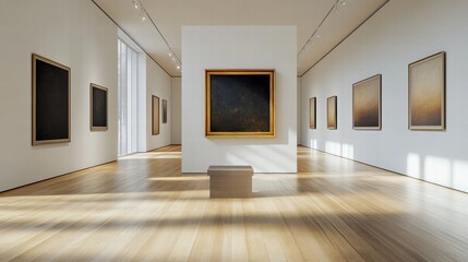 Poster - Explore the beauty of a luxurious art gallery showcasing stunning contemporary artworks in a serene, elegant environment. Generative AI