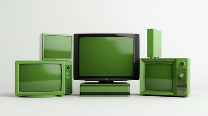Aufkleber - Various screens. Televisions, computers, smartphones, tablets. The screens are placed in a pile and all have a green screen.