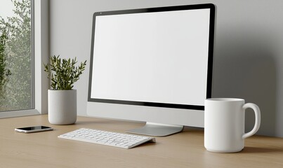 Fototapete - Modern room with comfortable workspace and tablet stand.