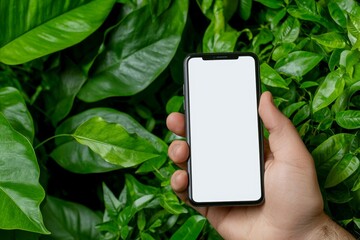 Leinwandbilder - An up-close view of a young man using his smartphone in a park.