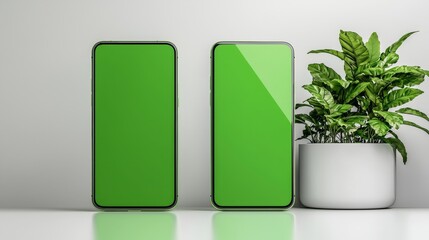 Poster - Mockups of green screen smartphones in 3 different positions. 3D renders.
