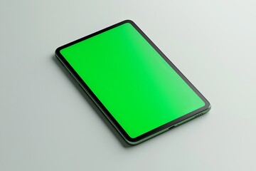 Poster - An isolated black tablet on a white background. A green screen with a blank copy space. Chroma key mockup.