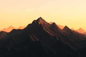 Wall Mural - Rugged mountain peaks as jagged black strokes over a glowing sunrise gradient