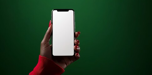 Poster - This mockup shows a Caucasian woman holding a phone on a green background with a blank screen