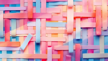 Aufkleber - Bright pink, orange and violet woven paper collage isolated on a white background. Vibrant woven paper collage art. Geometric seamless pattern. Geometric seamless pattern. Abstract background