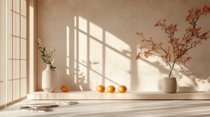 Poster - Minimalist Room Decor Featuring Oranges and Branches