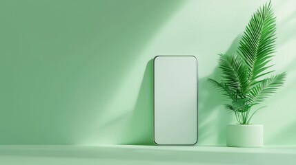 Fototapete - A blank white screen mockup with a green background is presented in this stock image.