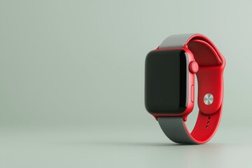 Poster - It's a mockup of a red smart watch with a green wrist band isolated on white