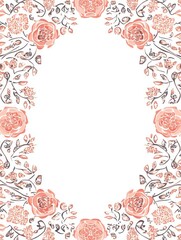 Wall Mural - rectangular frame, border of blooming small pink roses with leaves with free space in the center on white background, vector illustration 