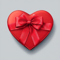 Wall Mural - Red heart shaped gift box with ribbon bow, isolated 