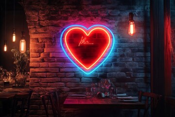 Wall Mural - Romantic dinner neon logo vector. 