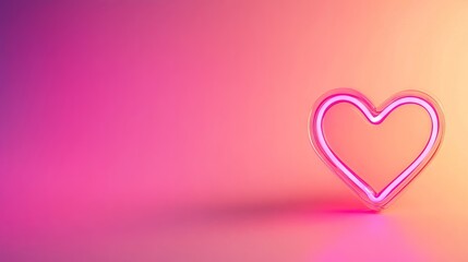 Wall Mural - neon heart on pink with gradient background, banner for lovers day 