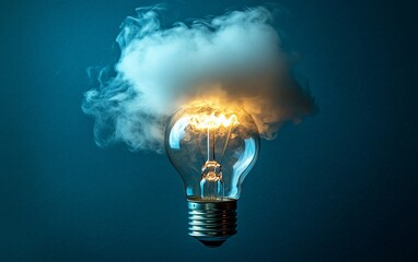 a light bulb with a cloud of smoke above it, representing ideas, innovation, and creativity.
