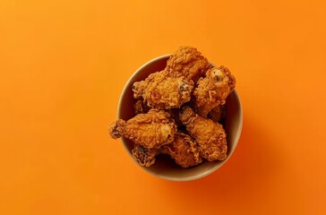 Wall Mural - A bowl of fried chicken on an orange background chicken in a bowl