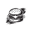 © Victoria - Grunge black and white brush sketch of a hamburger with artistic texture