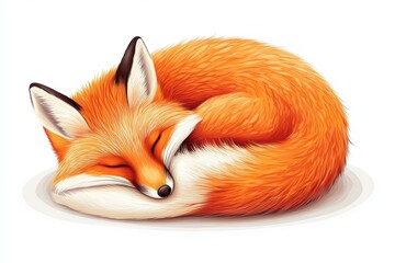 Wall Mural - A fluffy fox curled up asleep. AI.