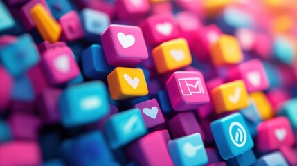 Aufkleber - Colorful keyboard keys representing social media trends and popular hashtags for modern communication. Generative AI