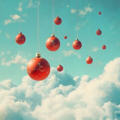 Wall Mural - Red ornaments hanging in a dreamy sky.